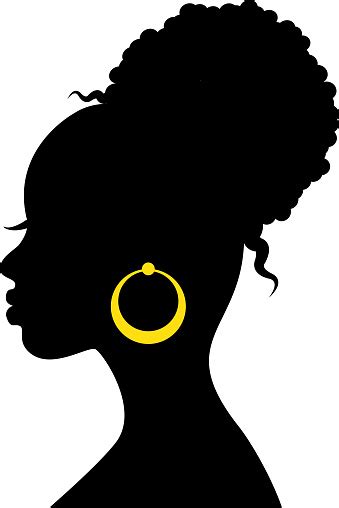 Black Silhouette Of The Head Of An African Woman In Profile Stock