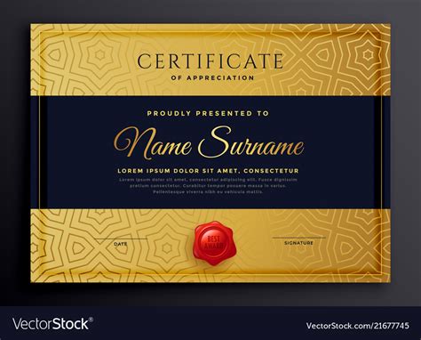 Premium Golden Certificate Template Design Vector Image