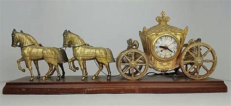 Vtg United Clock Horse And Carriage Cherubs Brass Tone Electric Mantel
