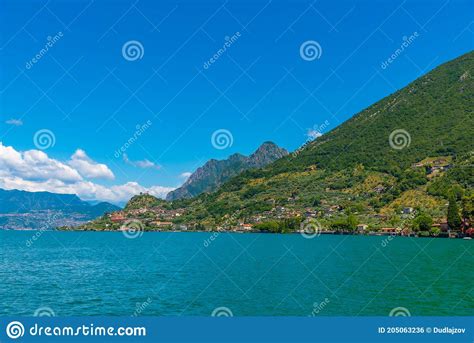 Marone Village At Iseo Lake In Italy Stock Photo Image Of Yacht