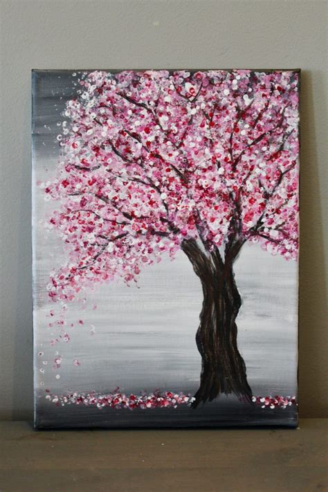 Cherry Blossom Tree Painting With Acrylics And Q Tips Easy Painting
