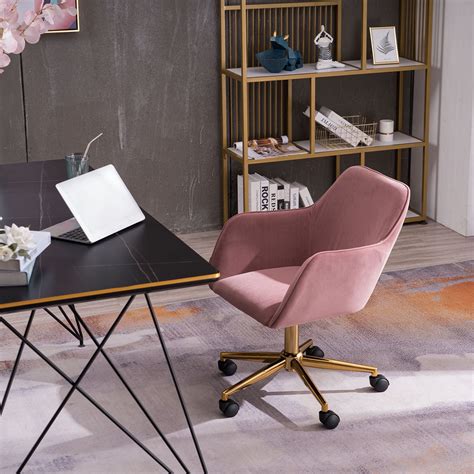 Contemporary Home Office Chair Velvet Desk Chair With Gold Metal Base
