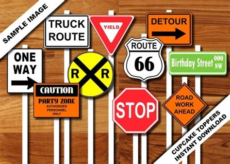 Transportation Construction Printable Road Sign Cupcake Toppers Plane