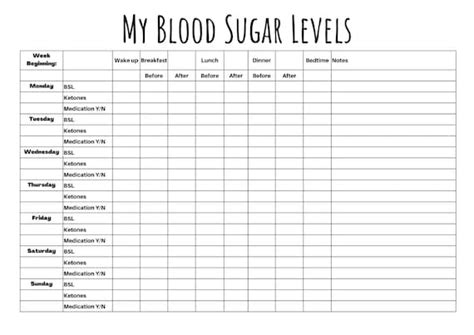 Blood Sugar Level Tracker Printable Sheet Blood Glucose Etsy