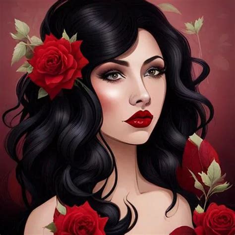 Woman With Curly Black Hair Red Lips Red Dress R Openart