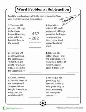 Addition and subtraction word problems. Word Problem Fun: 3-Digit Subtraction at the Game | Word ...
