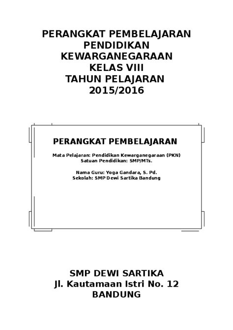 Hal ini membuat semua aspek kehidupan masyarakat harus beradaptasi. Contoh Cover Rpp - Goresan