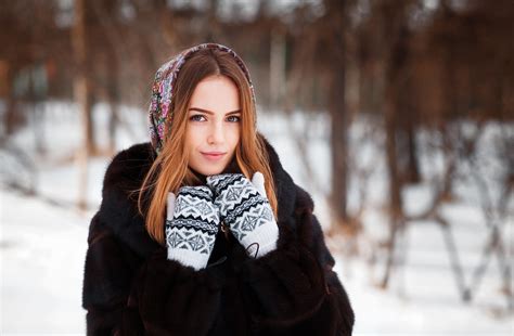 Wallpaper Women Outdoors Model Depth Of Field Snow Winter Dress