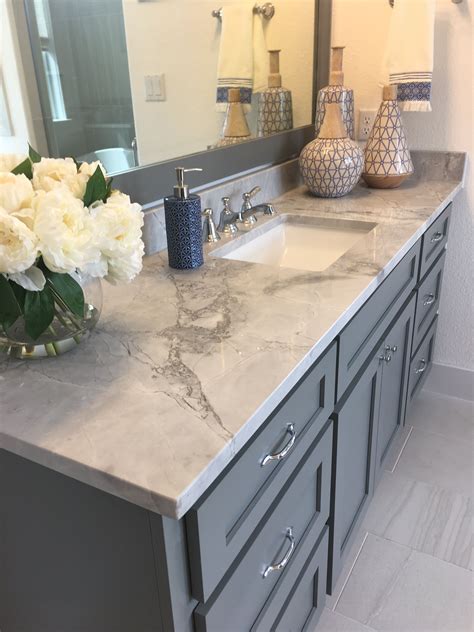Looking to update or replace your bathroom vanity with something more current or functional? Master bathroom cabinet color with Grey Goose Quartzite ...