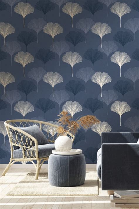 I Love Wallpaper Gingko Leaf Wallpaper Navy Keep Up With Trends By