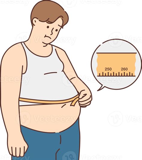 unhappy fat man measure belly with tape 21477644 png