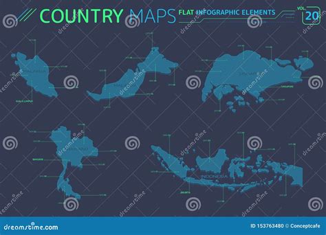 Singapore Malaysia Indonesia And Thailand Vector Maps Stock Vector