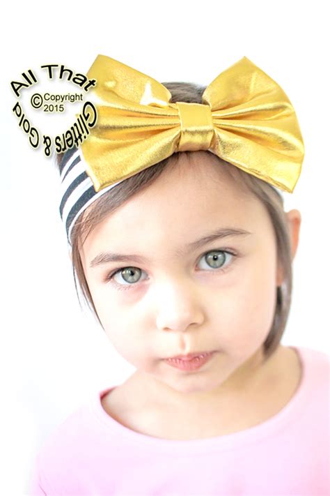Little Girls Metallic Green And Gold Striped Sequin Bow Stretch Headbands
