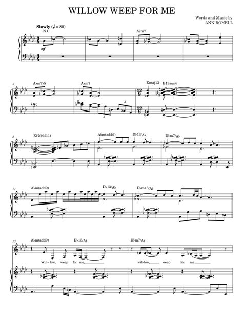 Willow Weep For Me Sheet Music For Piano Vocals Music Notes