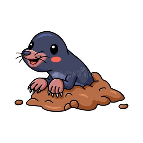 Cute Little Mole Cartoon Comes Out From Of The Hole Stock Vector