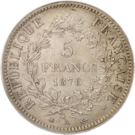 96512 France Hercule 5 Francs 1876 Paris Pcgs Ms64 Spl Argent