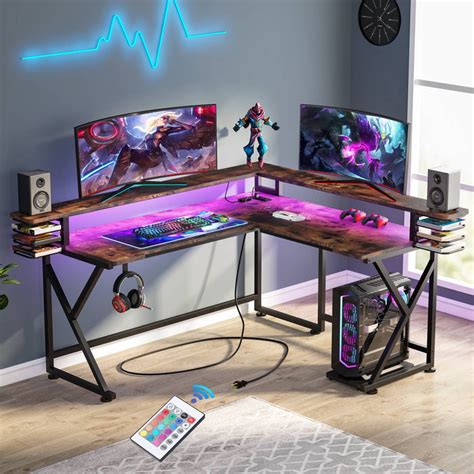 Tribesigns L Shaped Gaming Desk With Rgb Light And Power Outlet