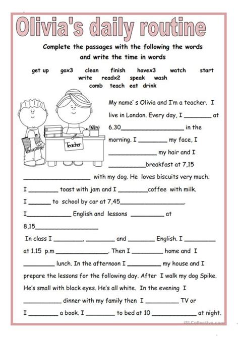 Therapy worksheets related to cbt. OLIVIA'S DAILY ROUTINE - English ESL Worksheets