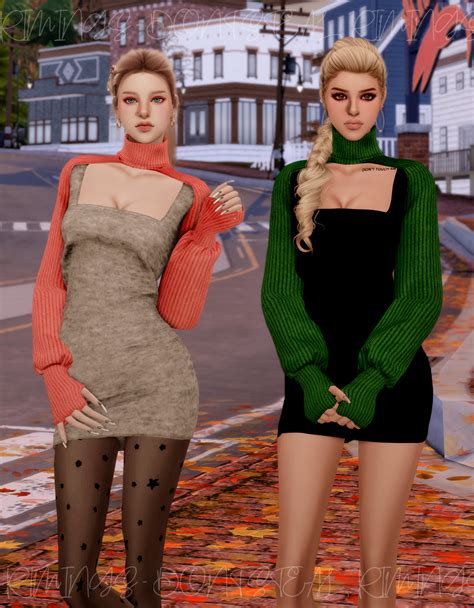 Crop Knit Turtleneck Tight Dress At Rimings Sims 4 Up