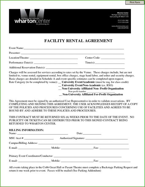 Printable Rental Agreement Forms Form Resume Examples