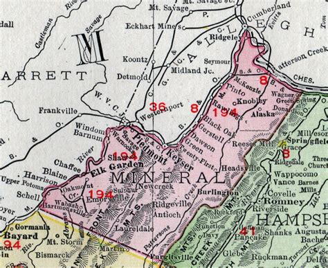 Mineral County West Virginia 1911 Map Keyser Ridgeley Burlington