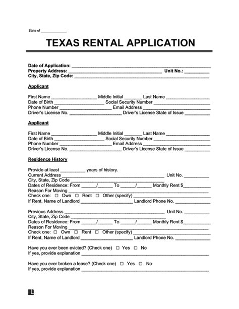 Free Texas Rental Application Form Pdf And Word Downloads