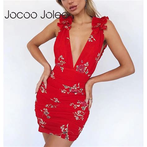 Jocoo Jolee Sexy Deep V Neck Slim Dress For Women Backless Hollow Out