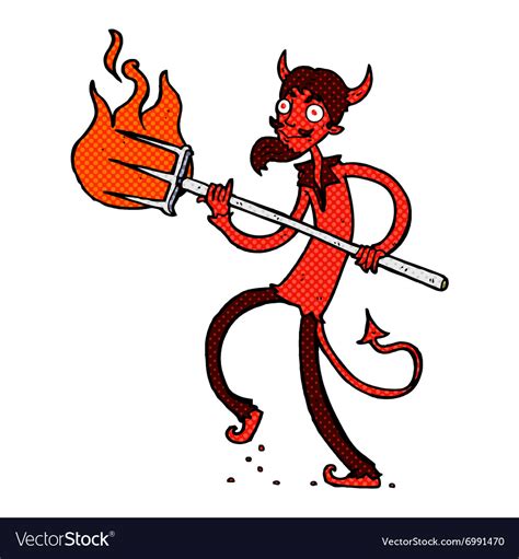 Comic Cartoon Devil With Pitchfork Royalty Free Vector Image
