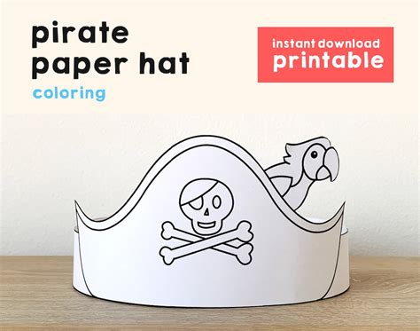 Pirate Hat Paper Crown Template Pirate Captain Party Headband Etsy