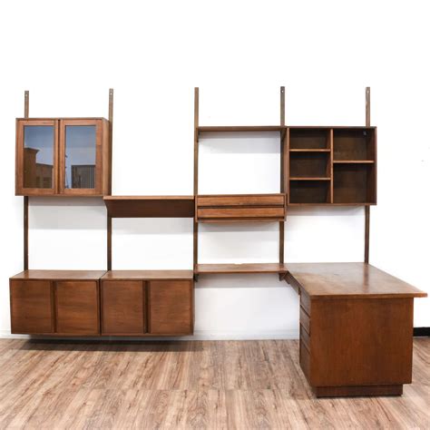 The door of the bar opens forward to create a cocktail mixing surface. Mid Century Modern Wall Unit Cabinet Shelf w/ Desk ...