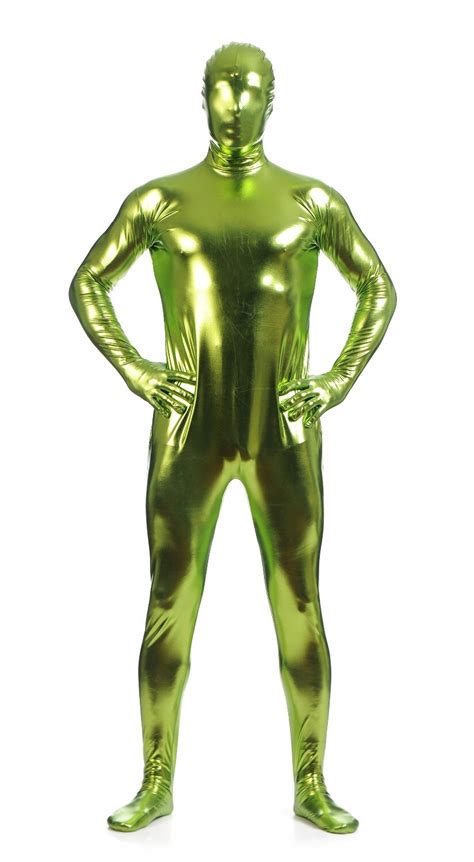 Fullbody Green Metallic Zentai Shiny Spandex Lycra Spandex Long Sleeve