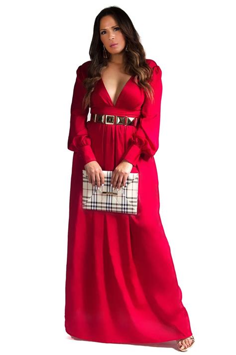 Goddess V Neck Satin Puff Sleeves Red Maxi Dress My Sexy Styles Red Dress Maxi Maxi Dress