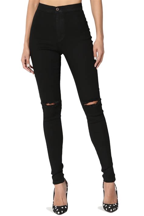 Themogan Women S Black Ripped High Rise Classic S Stretch Denim Skinny Jeans Walmart Com