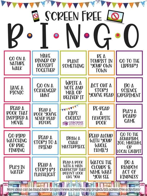 Screen Free Week Bingo Challenge Jaimes Book Corner Summer