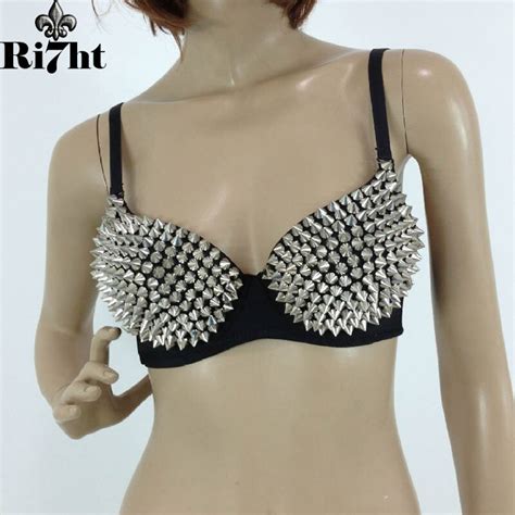 Striking Metallic Spike Bra Top Soutien Gorge Push Up Sexy Brassiere Punk Bralette Club