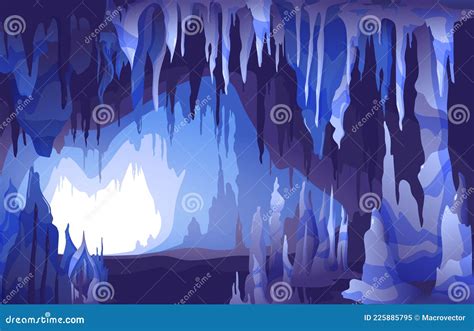 Stalactites Stalagmites Cave Interior View Cartoon Vector