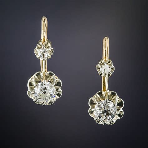 French Antique Diamond Drop Earrings