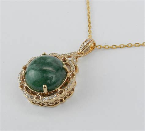 Natural Jade Necklace Diamond And Jade Halo Pendant K Yellow Gold Necklace Healing Gemstone