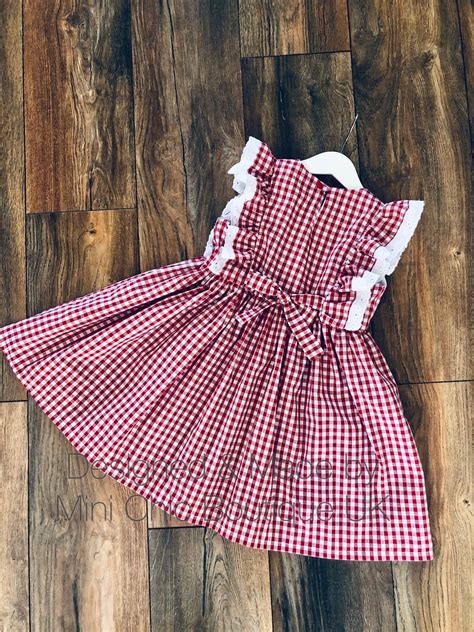 Hand Made School Uniform Gingham Dress Red Gingham Ruffle Etsy