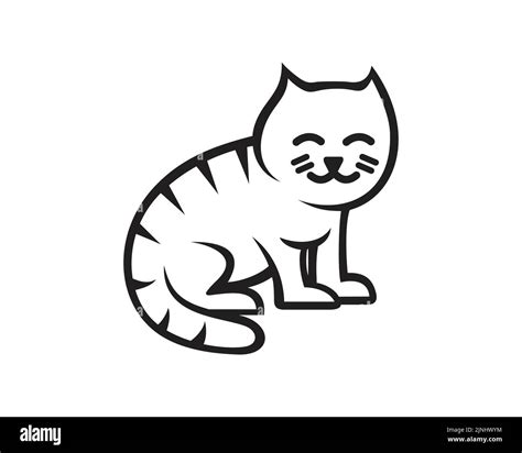 Smiling Cat With Sitting Gesture Illustration With Silhouette Style