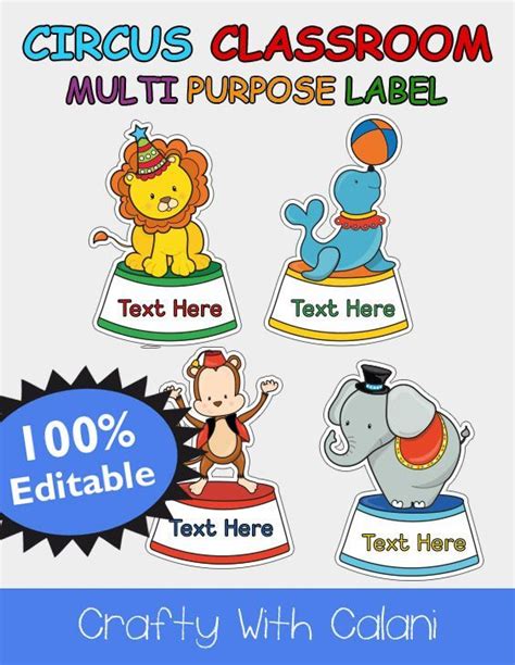 The Circus Classroom Multi Purpose Label Is Shown With An Elephant