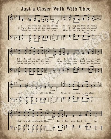 Just A Closer Walk With Thee Hymn Print Printable Vintage Sheet Music