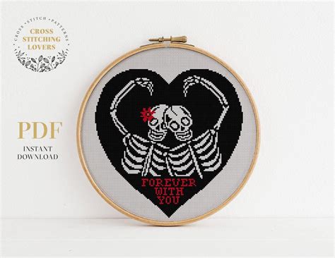 Skeleton Cross Stitch Pattern Gothic Love Theme Counted Cross Etsy In