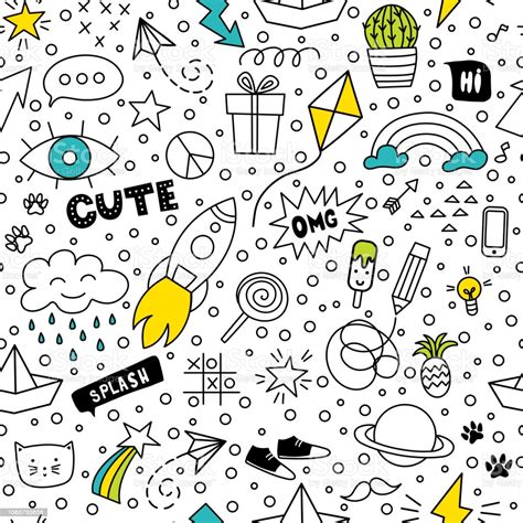 Set Of Cute And Colorful Doodle Hand Drawing On White