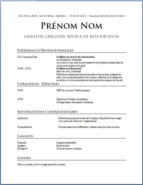 Resume Format Format De Cv Au Quebec