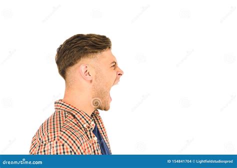 Side View Of Handsome Screaming Man Isolated Stock Photo Image Of