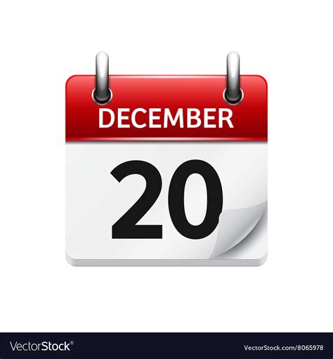 December 20 Flat Daily Calendar Icon Royalty Free Vector