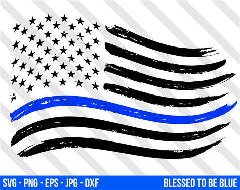 Thin Blue Line American Flag Svg Vector Png Eps  Dxf Blue Etsy