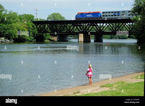 Chicago Metra Commuter Train On Bridge Over Fox River Stock Photo Alamy
