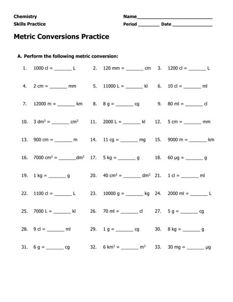 Metric Conversion Worksheet Chemistry Educational Worksheet